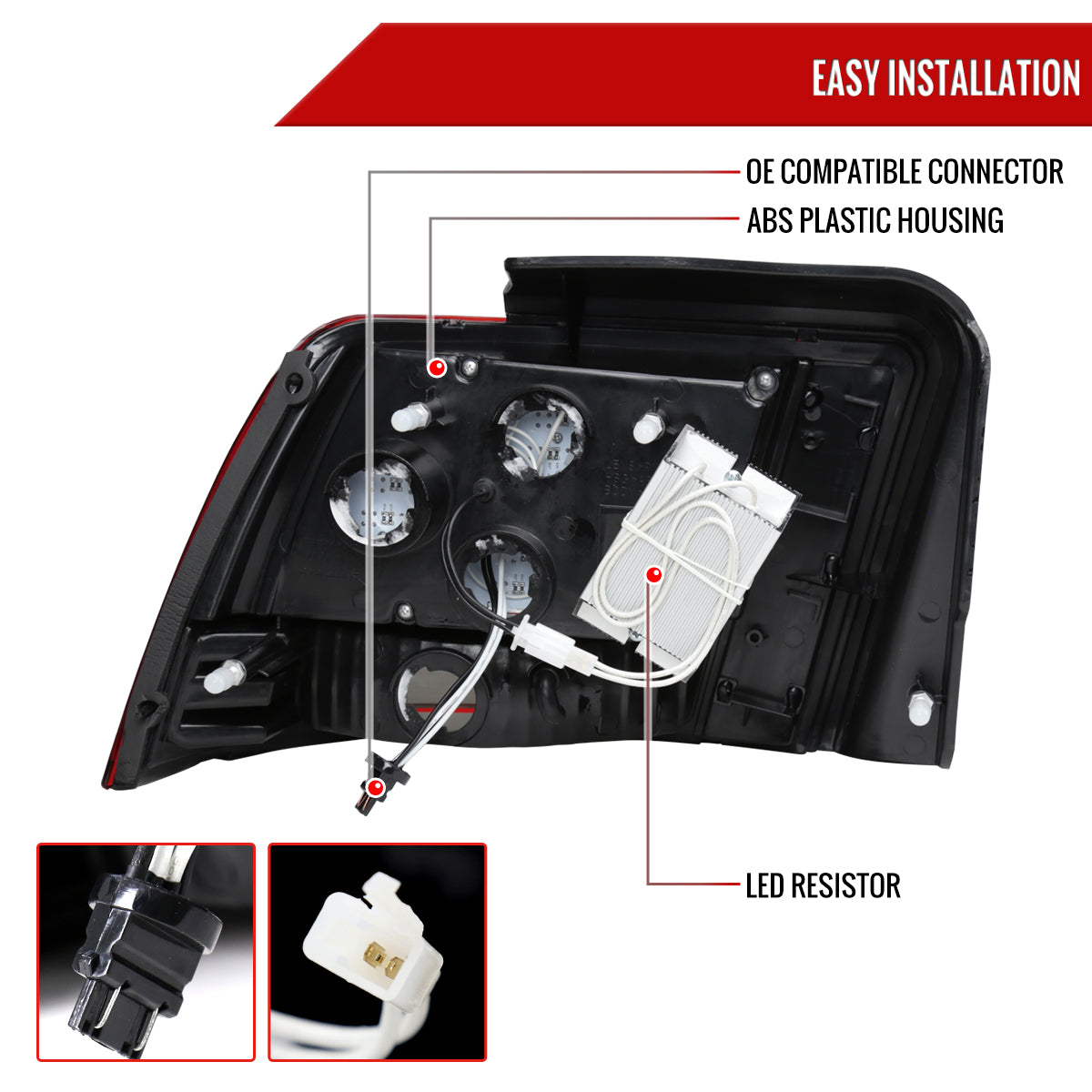 1999-2004 Ford Mustang Sequential LED Tail Lights - RS (Chrome Housing/Red Lens)