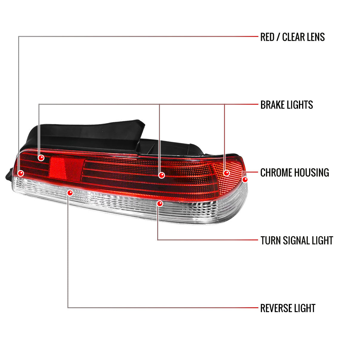 1997-2001 Honda Prelude Tail Lights (Chrome Housing/Red Clear Lens)
