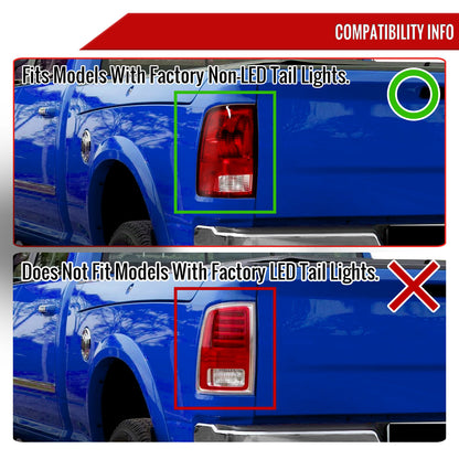 2009-2018 Dodge RAM 1500 / 2019-2021 RAM Classic / 2010-2018 RAM 2500 3500 White Bar LED Tail Lights (Chrome Housing/Clear Lens)