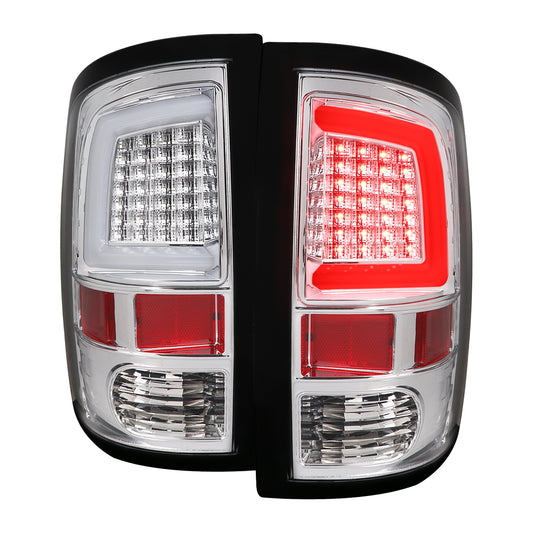2009-2018 Dodge RAM 1500 / 2019-2021 RAM Classic / 2010-2018 RAM 2500 3500 White Bar LED Tail Lights (Chrome Housing/Clear Lens)
