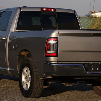 2009-2018 Dodge RAM 1500/2019-2022 RAM 1500 Classic/2010-2018 RAM 2500 3500 Red LED Bar Tail Lights (Matte Black Housing/Clear Lens)
