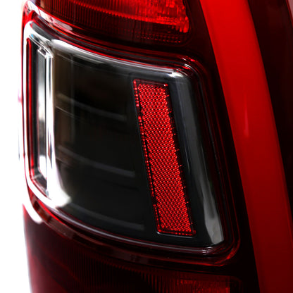 2009-2018 Dodge RAM 1500/2019-2022 RAM 1500 Classic/2010-2018 RAM 2500 3500 LED Bar Tail Lights (Matte Black Housing/Red Clear Lens)