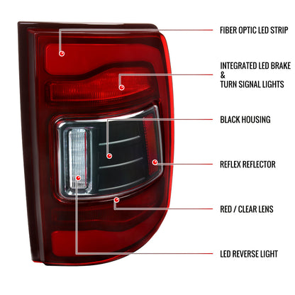 2009-2018 Dodge RAM 1500/2019-2022 RAM 1500 Classic/2010-2018 RAM 2500 3500 LED Bar Tail Lights (Matte Black Housing/Red Clear Lens)