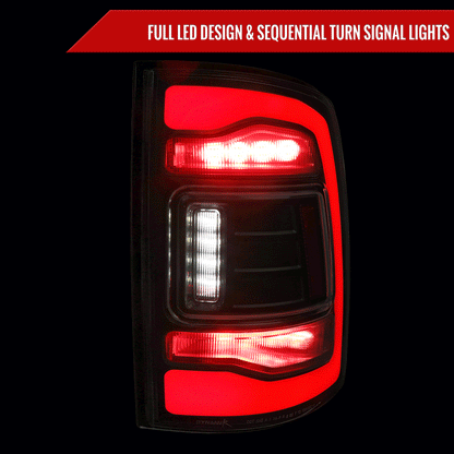2013-2018 RAM 1500/2500/3500 Sequential Signal LED Tail Lights (Matte Black Housing/Clear Lens)