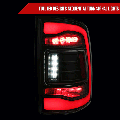 2013-2018 RAM 1500/2500/3500 Sequential Signal LED Tail Lights (Black Housing/Clear Lens)