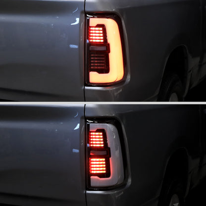 2019-2024 Dodge RAM 1500 Tail Light w/ Sequential Turn Signal LED Strip and LED Side Marker Brake Reverse (Glossy Black Housing / Smoked Lens)