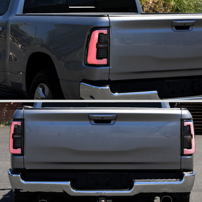 2019-2024 Dodge RAM 1500 Tail Light w/ Sequential Turn Signal LED Strip and LED Side Marker Brake Reverse (Black Housing / Clear Lens)