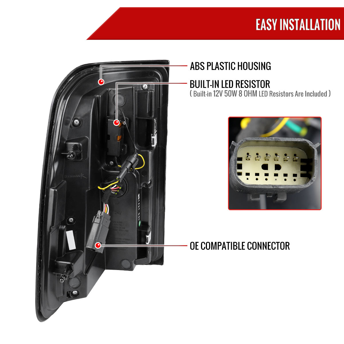 2019-2024 Dodge RAM 1500 Tail Light w/ Sequential Turn Signal Red LED Strip and LED Side Marker Brake Reverse (Black Housing / Clear Lens)