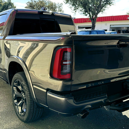 2019-2024 Dodge RAM 1500 Tail Light w/ Sequential Turn Signal Red LED Strip and LED Side Marker Brake Reverse (Black Housing / Clear Lens)