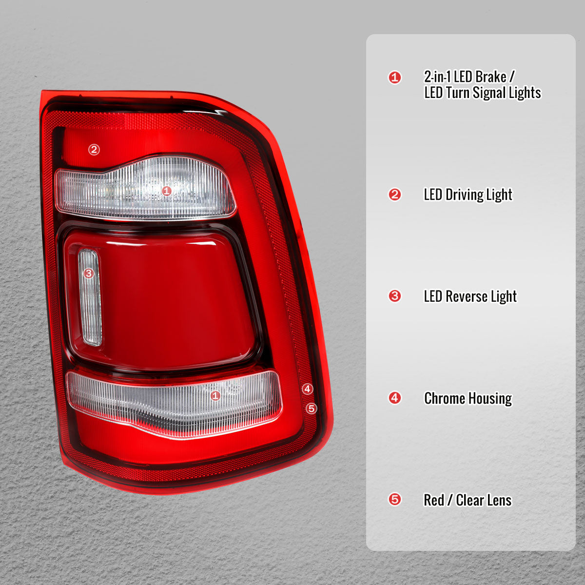 2019-2024 Ram 1500 LED Tail Lights - Chrome/Red - view 4