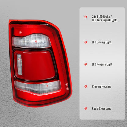 2019-2024 Ram 1500 LED Tail Lights - Chrome/Red - view 4