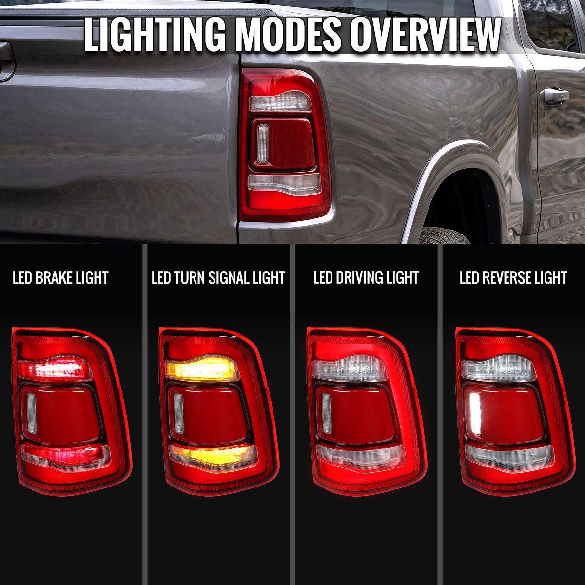 2019-2024 Ram 1500 LED Tail Lights - Chrome/Red - view 6