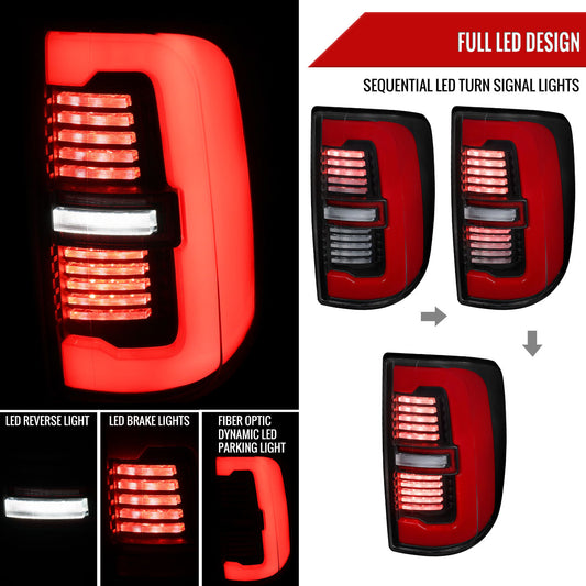 2019-2024 Dodge RAM 2500/3500 Red LED Bar Sequential Signal Tail Lights (Black Housing / Clear Lens)