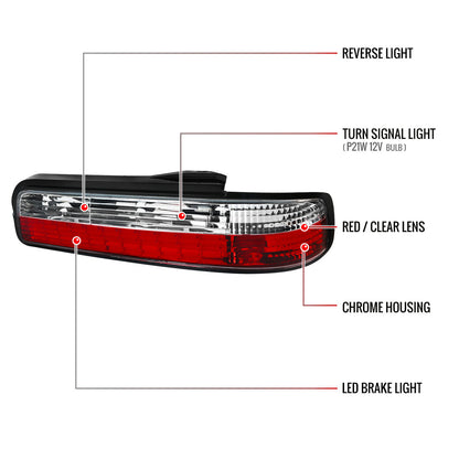 1989-1994 Nissan 240SX S13 Coupe LED Tail Lights (Chrome Housing/Clear Lens)