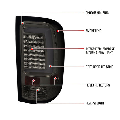 2007-2013 GMC Sierra 1500 / 2007-2014 Sierra 2500HD 3500HD C-Bar LED Tail Lights (Chrome Housing/Smoked Lens)
