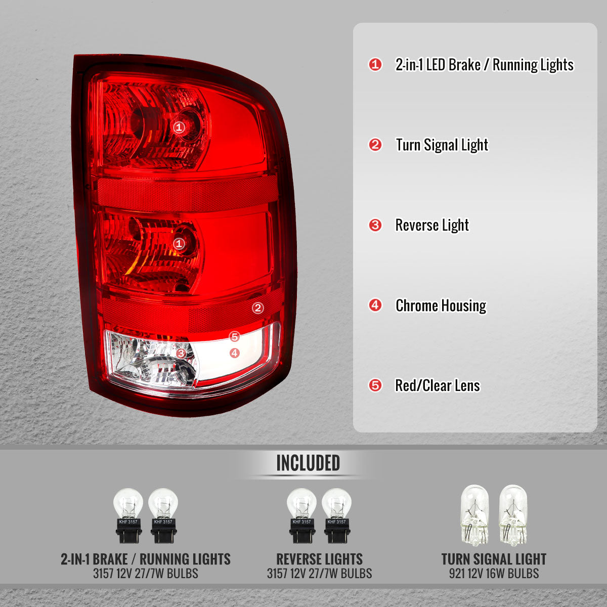 2007-2013 GMC Sierra 1500 / 2007-2014 Sierra 2500HD 3500HD Tail Lights (Chrome Housing/Red Clear Lens) - view 3