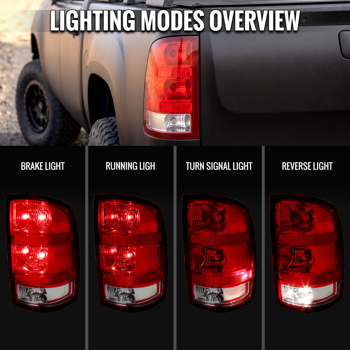 2007-2013 GMC Sierra 1500 / 2007-2014 Sierra 2500HD 3500HD Tail Lights (Chrome Housing/Red Clear Lens) - view 5