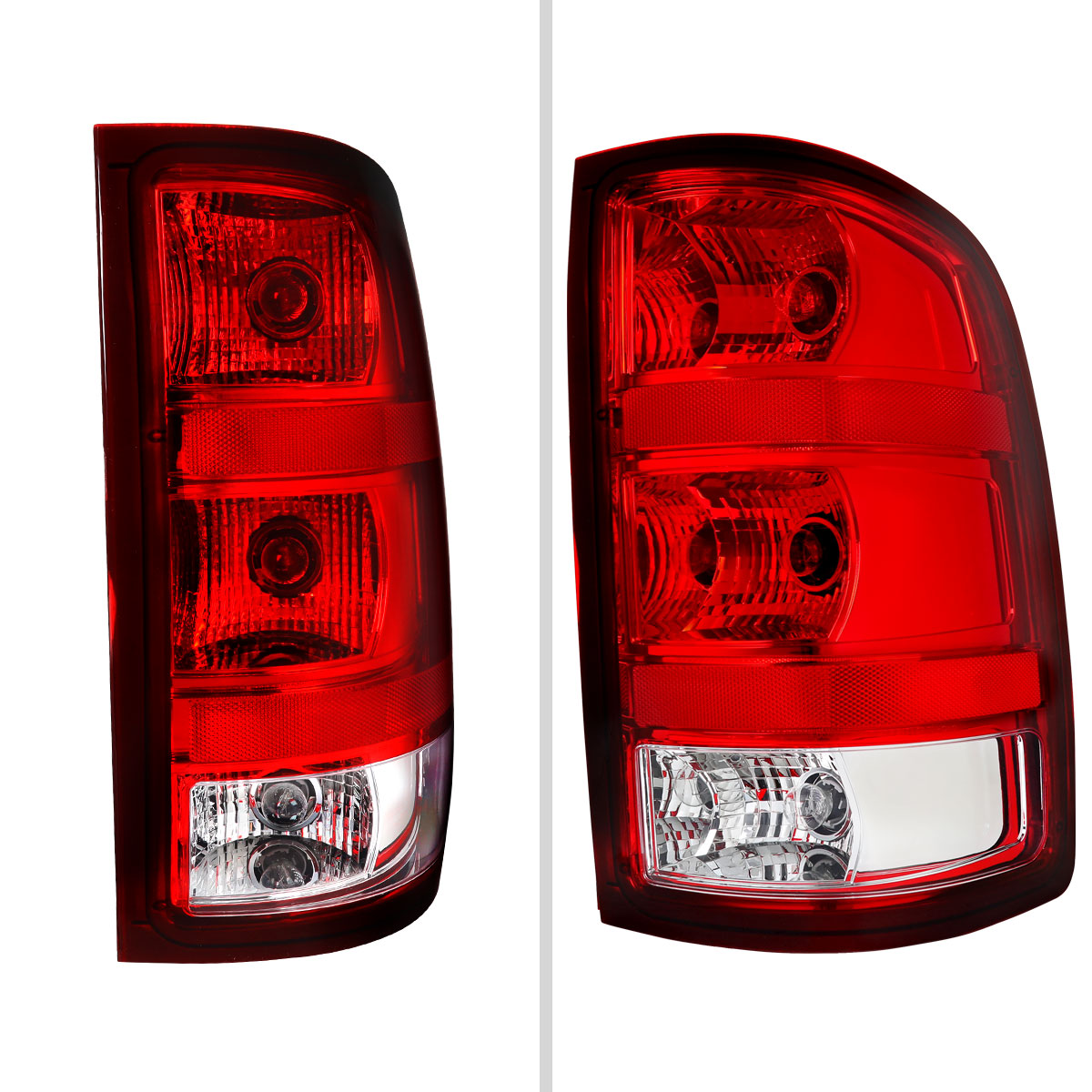 2007-2013 GMC Sierra 1500 / 2007-2014 Sierra 2500HD 3500HD Tail Lights (Chrome Housing/Red Clear Lens) - view 7