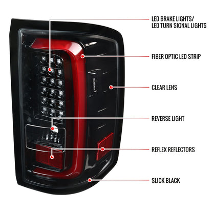 2014-2018 GMC Sierra 1500/2500HD/3500HD LED Tail Lights (Jet Black Housing/Clear Lens)