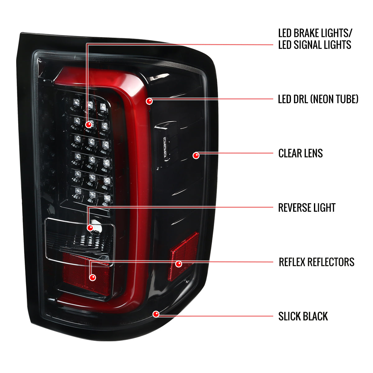 2014-2018 GMC Sierra 1500/2500HD/3500HD LED Tail Lights (Jet Black Housing/Clear Lens)