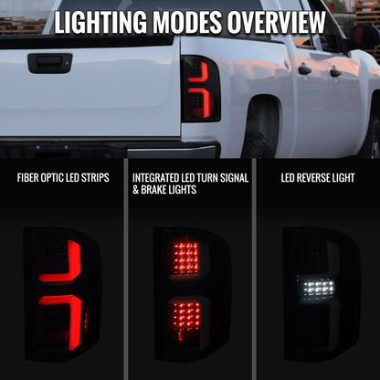 2007-2013 Chevrolet Silverado 1500/ 2007-2014 Silverado 2500HD/3500HD LED Tail Lights with White LED Bar (Glossy Black Housing/Dark Smoked Lens)