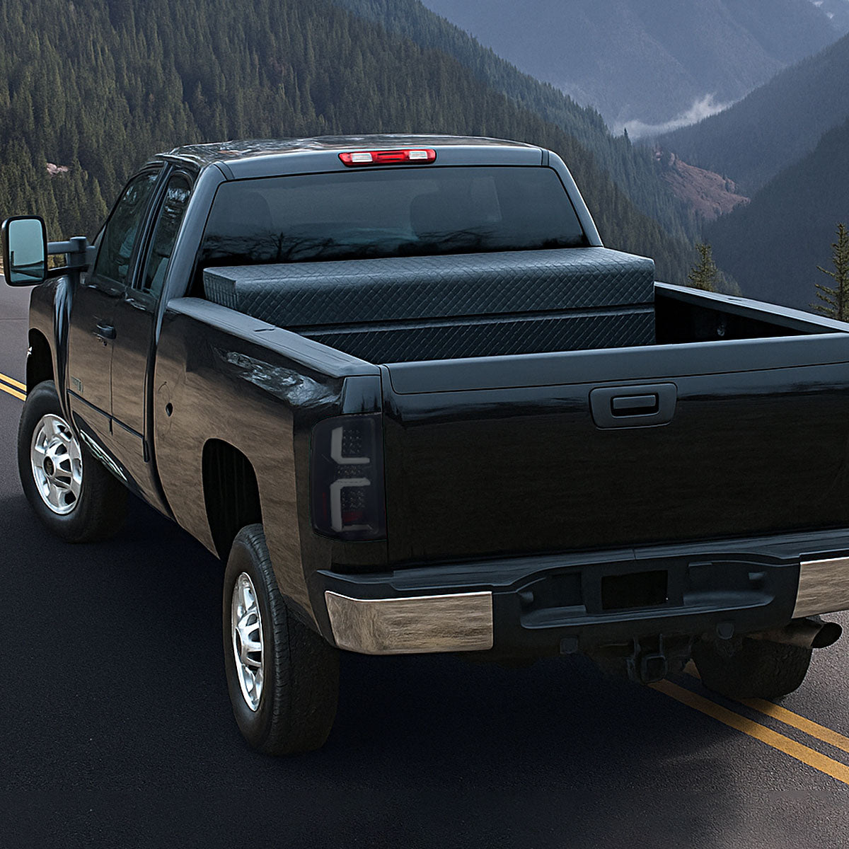 2007-2013 Chevrolet Silverado 1500/ 2007-2014 Silverado 2500HD/3500HD LED Tail Lights with White LED Bar (Glossy Black Housing/Dark Smoked Lens)