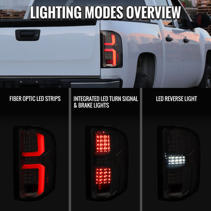 2007-2013 Chevrolet Silverado 1500/ 2007-2014 Silverado 2500HD/3500HD LED Tail Lights with White LED Bar (Chrome Housing/Smoked Lens)