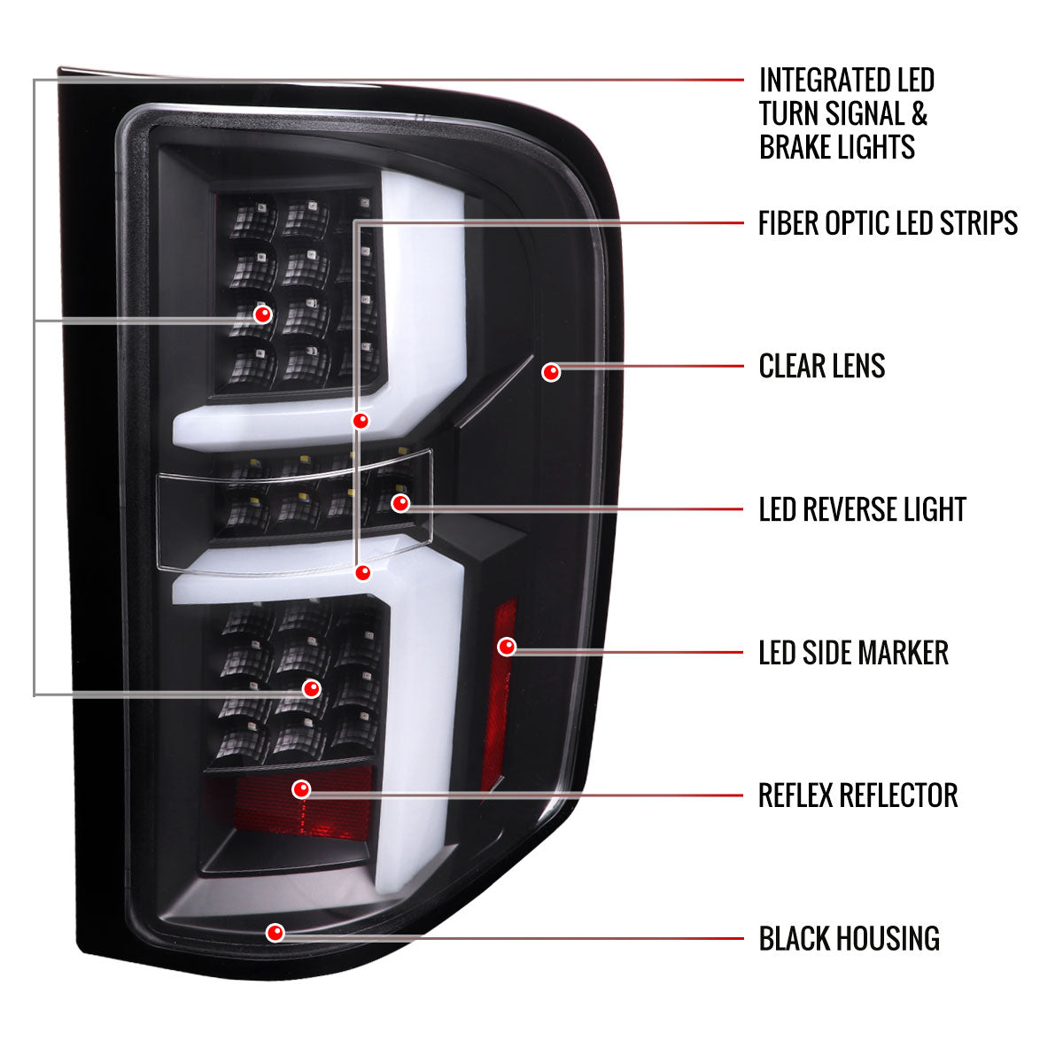 2007-2013 Chevrolet Silverado 1500/ 2007-2014 Silverado 2500HD/3500HD LED Tail Lights with White LED Bar (Matte Black Housing/Clear Lens)