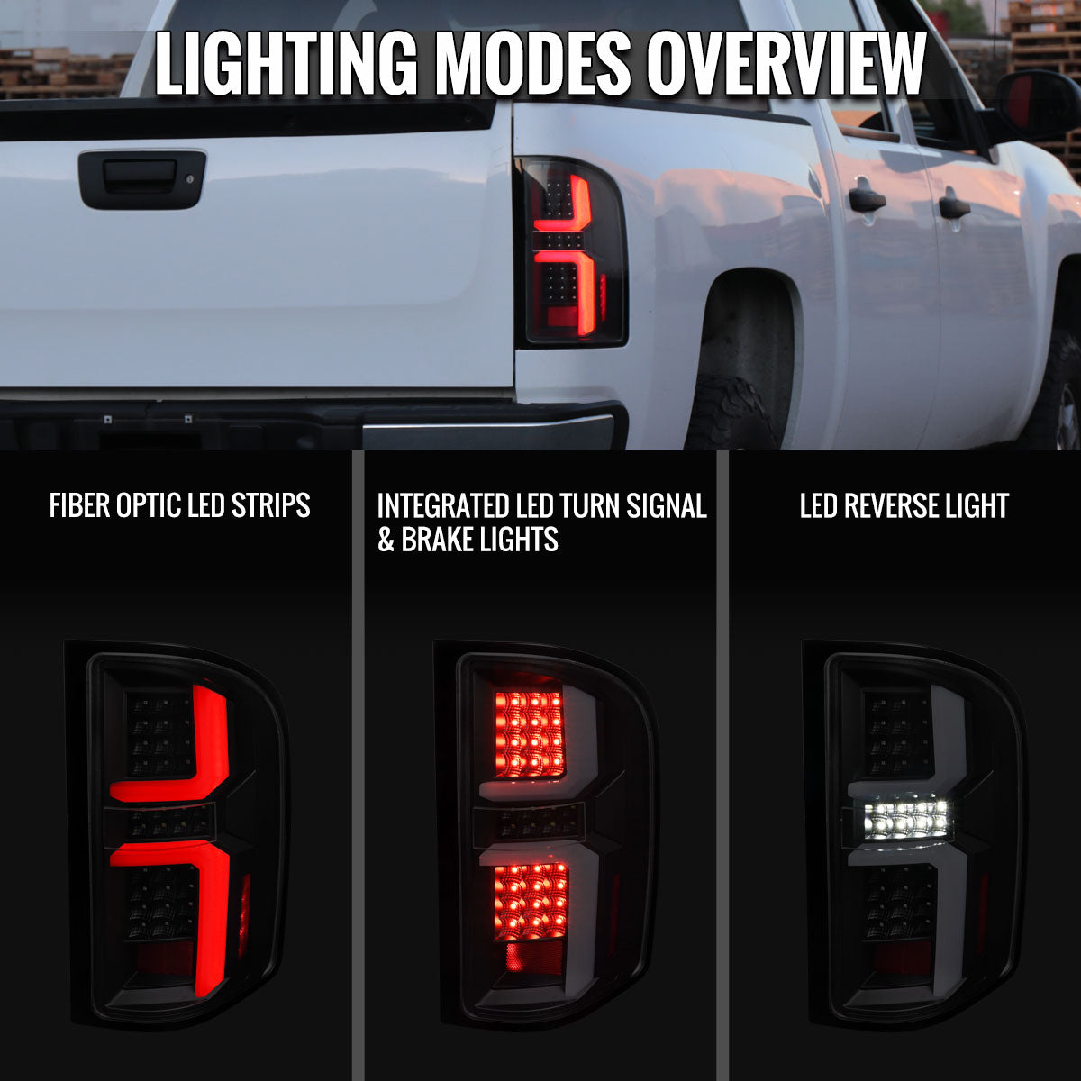 2007-2013 Chevrolet Silverado 1500/ 2007-2014 Silverado 2500HD/3500HD LED Tail Lights with White LED Bar (Matte Black Housing/Clear Lens)