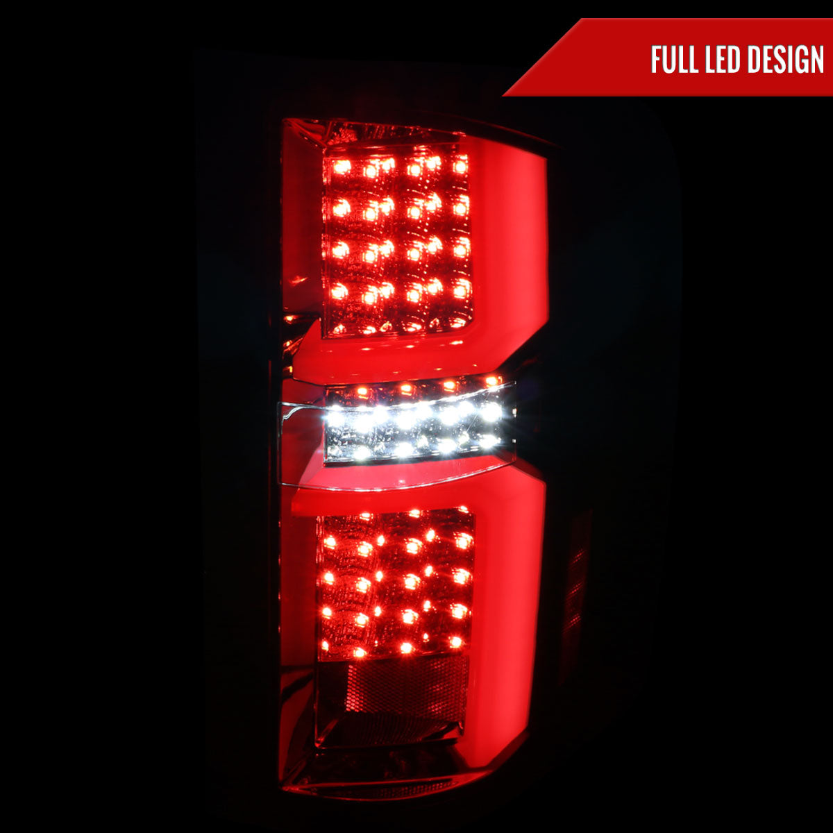 2007-2013 Chevrolet Silverado 1500/ 2007-2014 Silverado 2500HD/3500HD LED Tail Lights with LED Bar (Chrome Housing/Red Clear Lens)