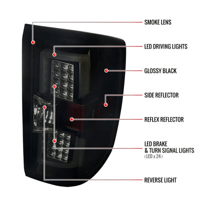 2014-2018 Chevrolet Silverado 1500/ 2015-2019 Silverado 2500HD 3500HD GMC Sierra 3500HD LED Tail Lights (Glossy Black Housing/Smoked Lens)