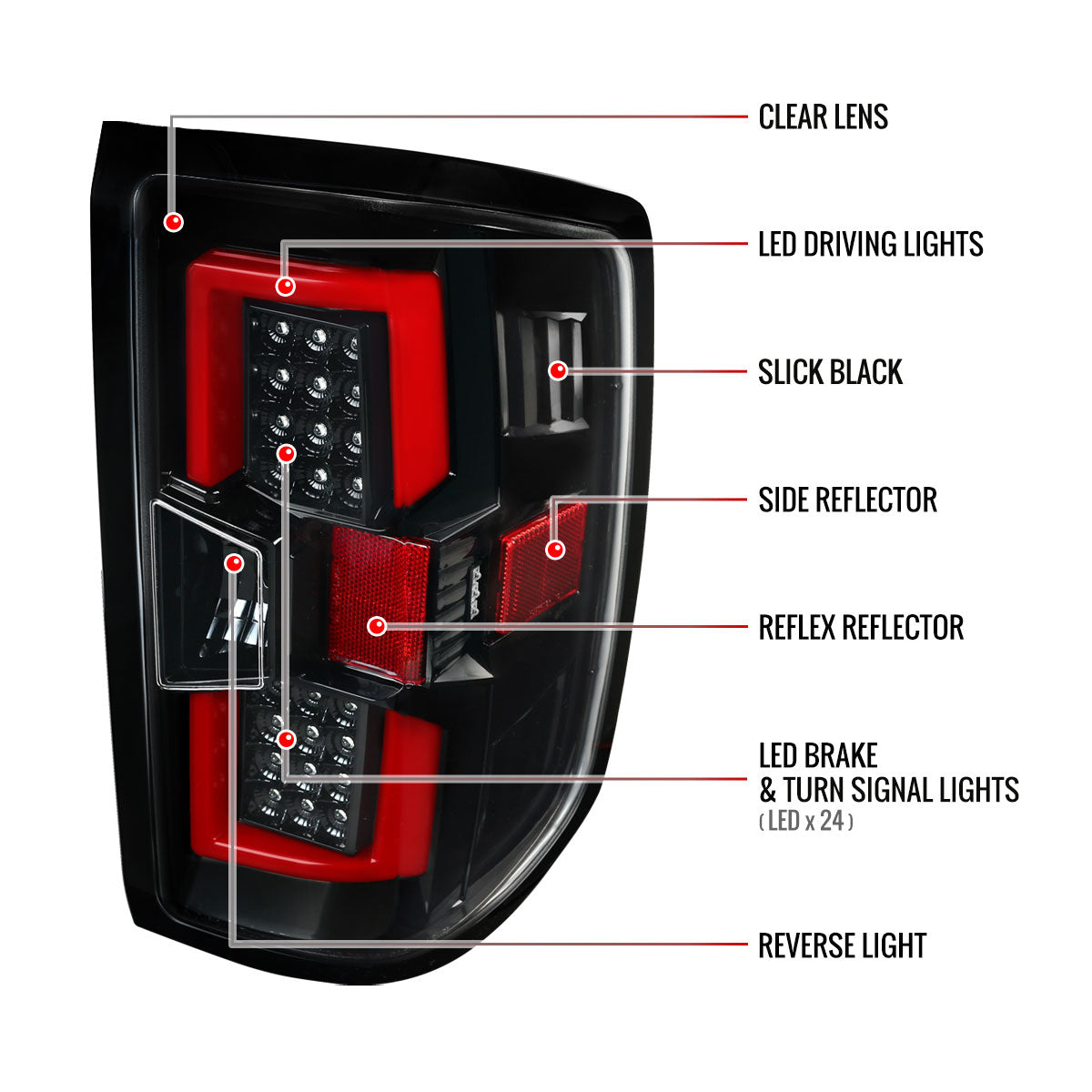 2014-2018 Chevrolet Silverado 1500/ 2015-2019 Silverado 2500HD 3500HD GMC Sierra 3500HD LED Tail Lights (Jet Black Housing/Clear Lens)