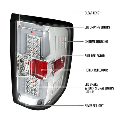 2014-2018 Chevrolet Silverado 1500/ 2015-2019 Silverado 2500HD 3500HD GMC Sierra 3500HD LED Tail Lights (Chrome Housing/Clear Lens)
