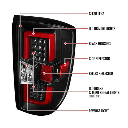 2014-2018 Chevrolet Silverado 1500/ 2015-2019 Silverado 2500HD 3500HD GMC Sierra 3500HD Red Bar LED Tail Lights (Black Housing/Clear Lens)