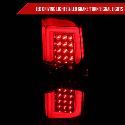 2014-2018 Chevrolet Silverado 1500/ 2015-2019 Silverado 2500HD 3500HD GMC Sierra 3500HD LED Tail Lights (Chrome Housing/Red Smoked Lens)