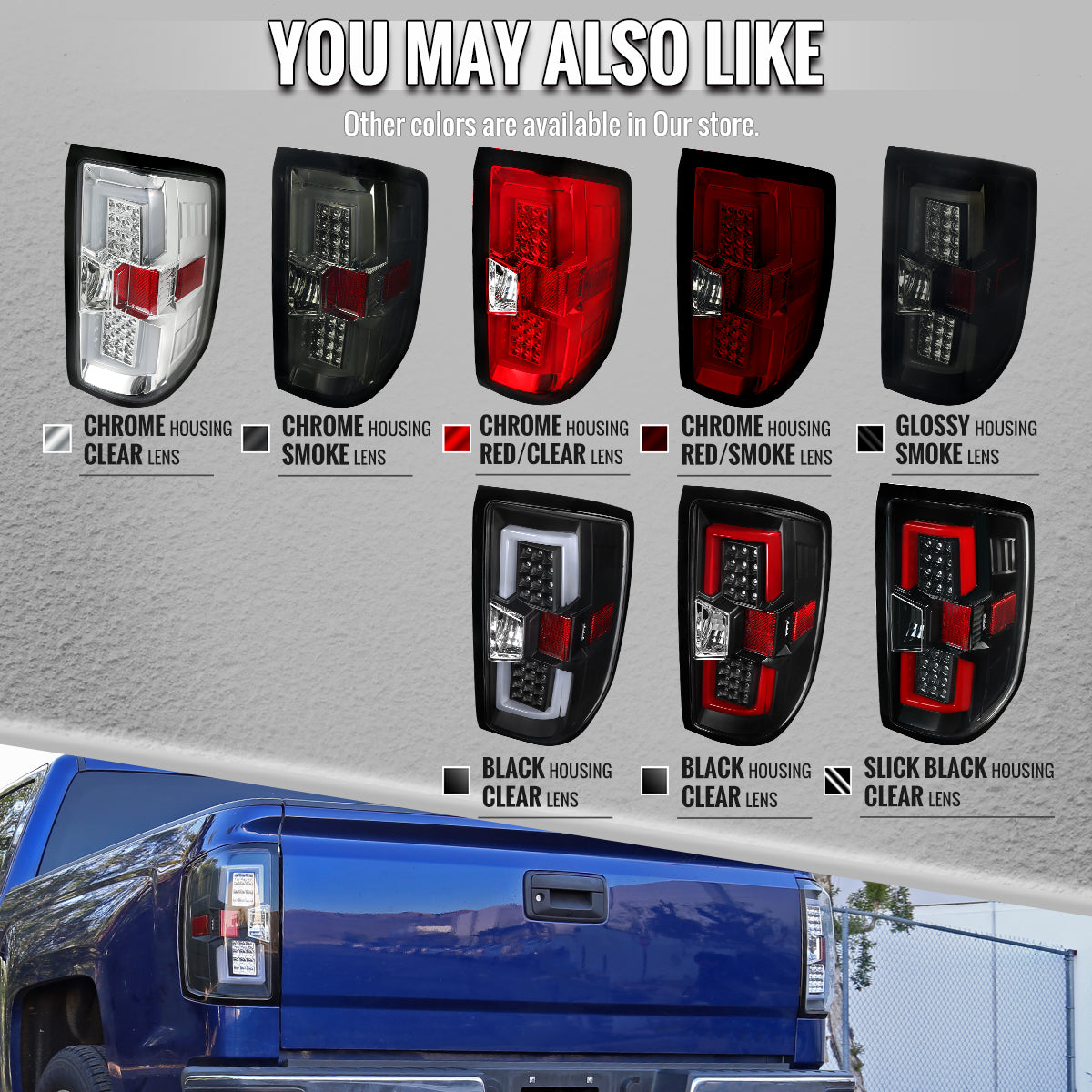 2014-2018 Chevrolet Silverado 1500/ 2015-2019 Silverado 2500HD 3500HD GMC Sierra 3500HD LED Tail Lights (Chrome Housing/Red Smoked Lens)