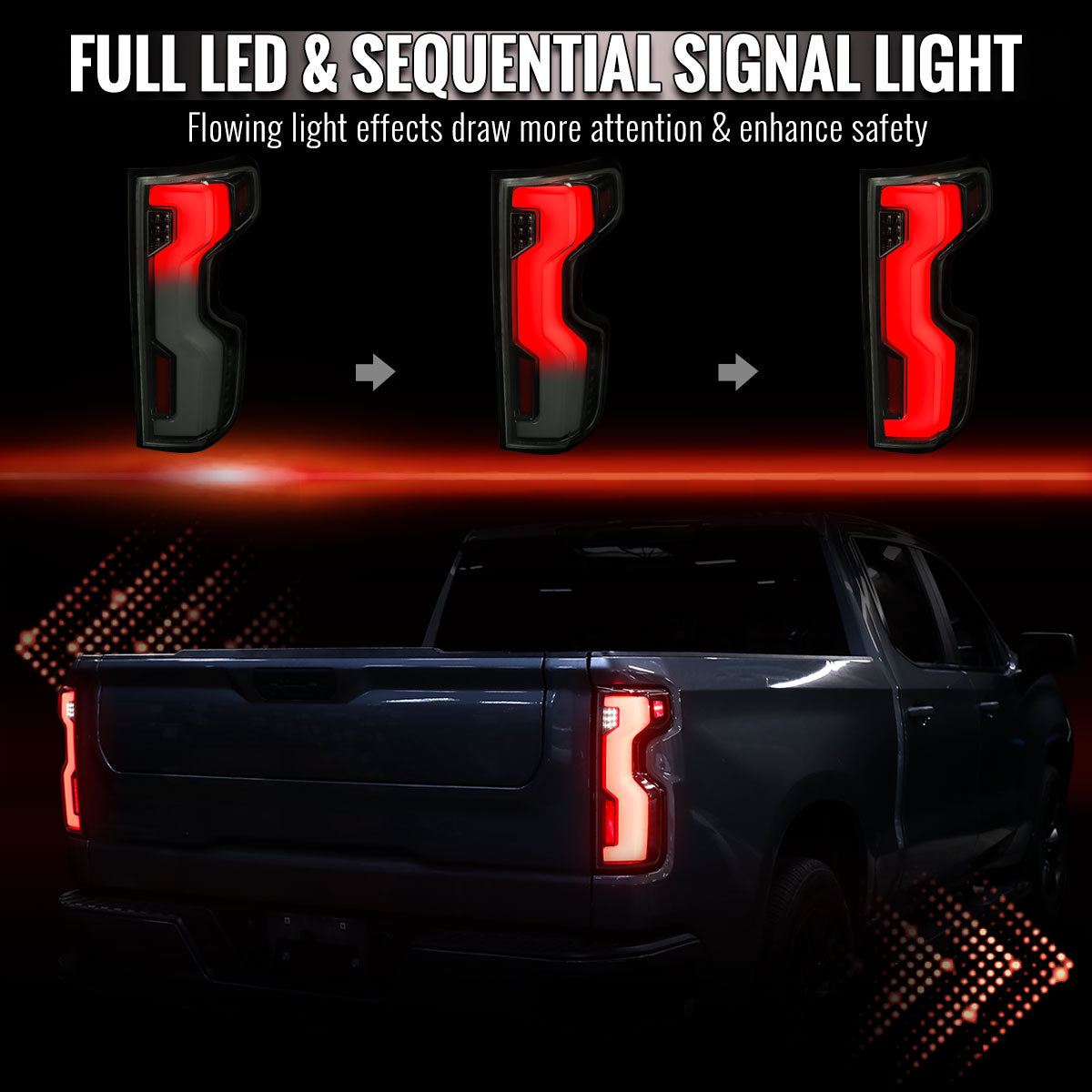 2019-2026 Chevrolet Silverado 1500 Full LED Tail Lights with Sequential Turn Signal for Factory LED Models (Glossy Black Housing/Smoked Lens) - view 2