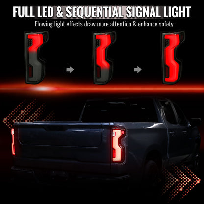 2019-2026 Chevrolet Silverado 1500 Full LED Tail Lights with Sequential Turn Signal for Factory LED Models (Glossy Black Housing/Smoked Lens) - view 2