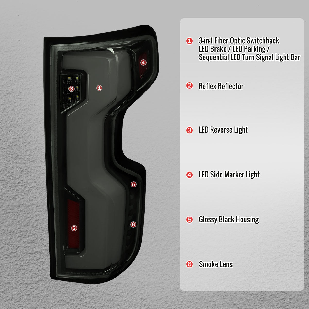 2019-2026 Chevrolet Silverado 1500 Full LED Tail Lights with Sequential Turn Signal for Factory LED Models (Glossy Black Housing/Smoked Lens) - view 4