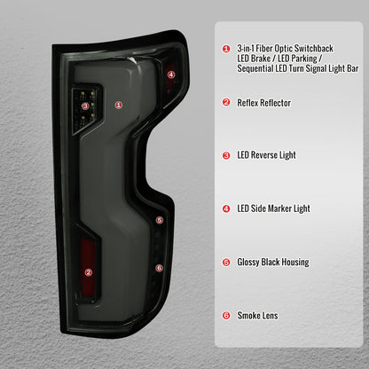 2019-2026 Chevrolet Silverado 1500 Full LED Tail Lights with Sequential Turn Signal for Factory LED Models (Glossy Black Housing/Smoked Lens) - view 4