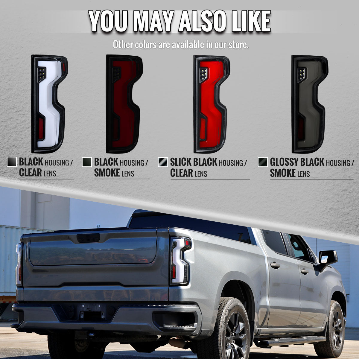 2019-2026 Chevrolet Silverado 1500 Full LED Tail Lights with Sequential Turn Signal for Factory LED Models (Glossy Black Housing/Smoked Lens) - view 6