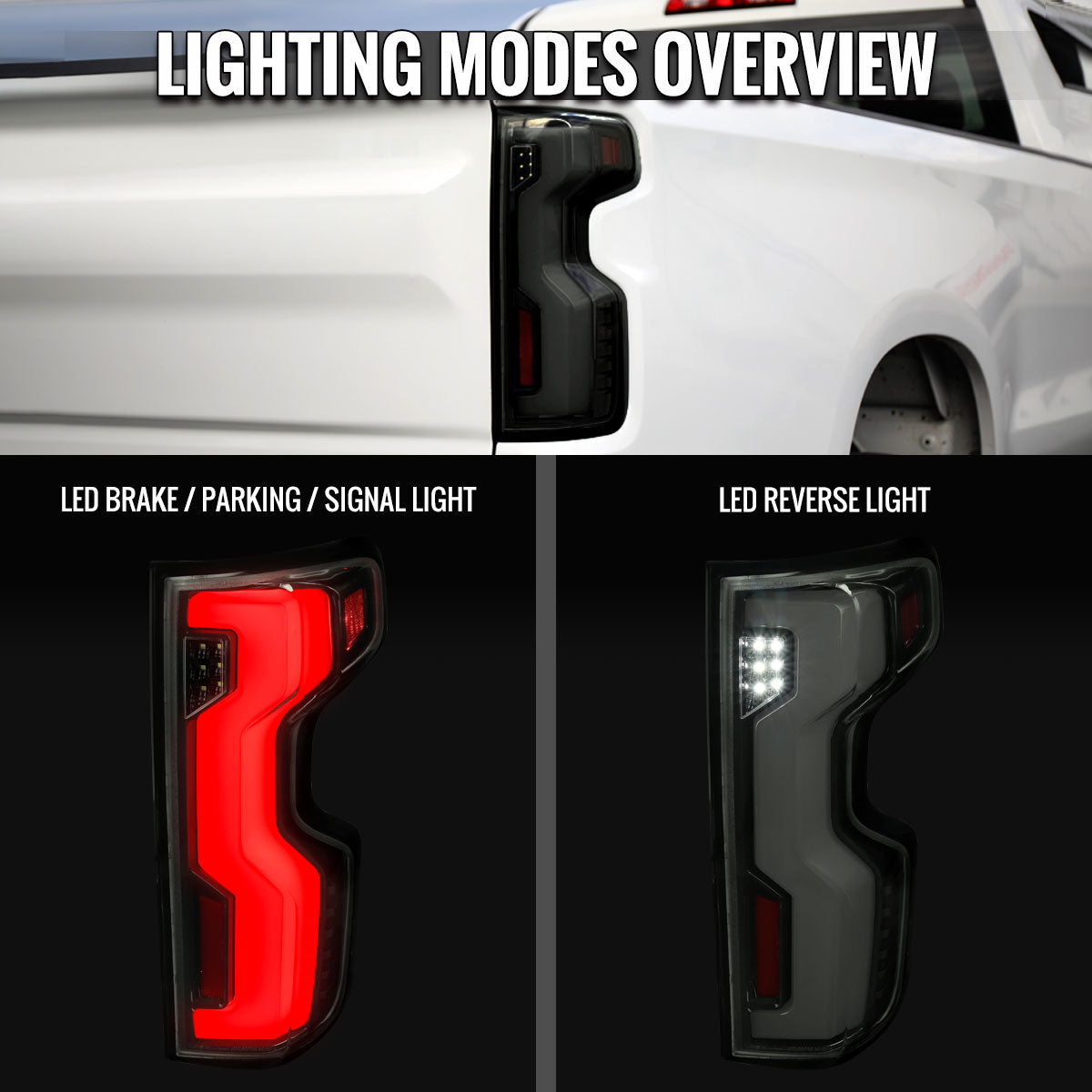 2019-2026 Chevrolet Silverado 1500 Full LED Tail Lights with Sequential Turn Signal for Factory LED Models (Glossy Black Housing/Smoked Lens) - view 7