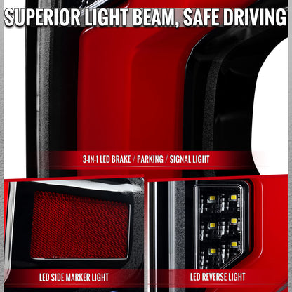 2019-2026 Chevrolet Silverado 1500 Full LED Tail Lights with Sequential Turn Signal for Factory LED Models (Jet Black Housing/Clear Lens) - view 3