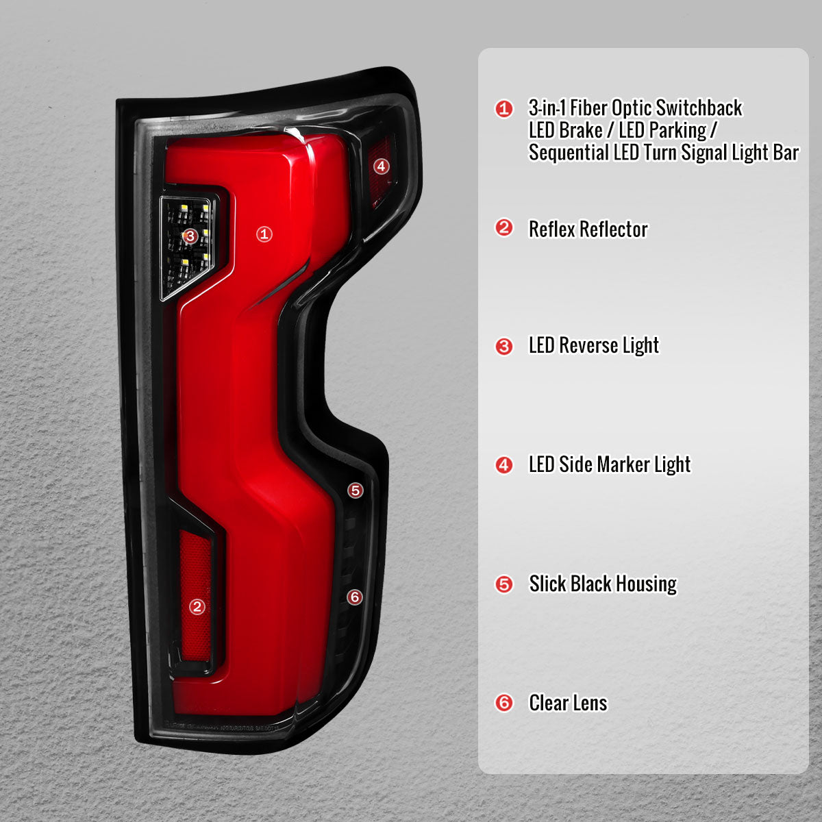 2019-2026 Chevrolet Silverado 1500 Full LED Tail Lights with Sequential Turn Signal for Factory LED Models (Jet Black Housing/Clear Lens) - view 4