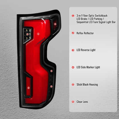 2019-2026 Chevrolet Silverado 1500 Full LED Tail Lights with Sequential Turn Signal for Factory LED Models (Jet Black Housing/Clear Lens) - view 4