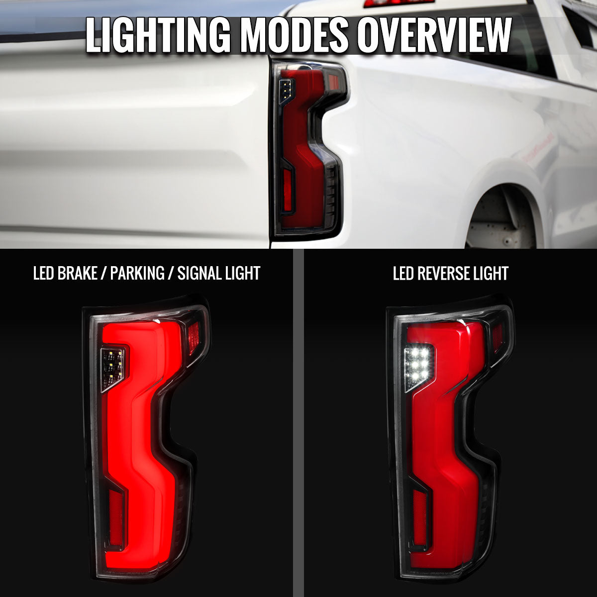 2019-2026 Chevrolet Silverado 1500 Full LED Tail Lights with Sequential Turn Signal for Factory LED Models (Jet Black Housing/Clear Lens) - view 7