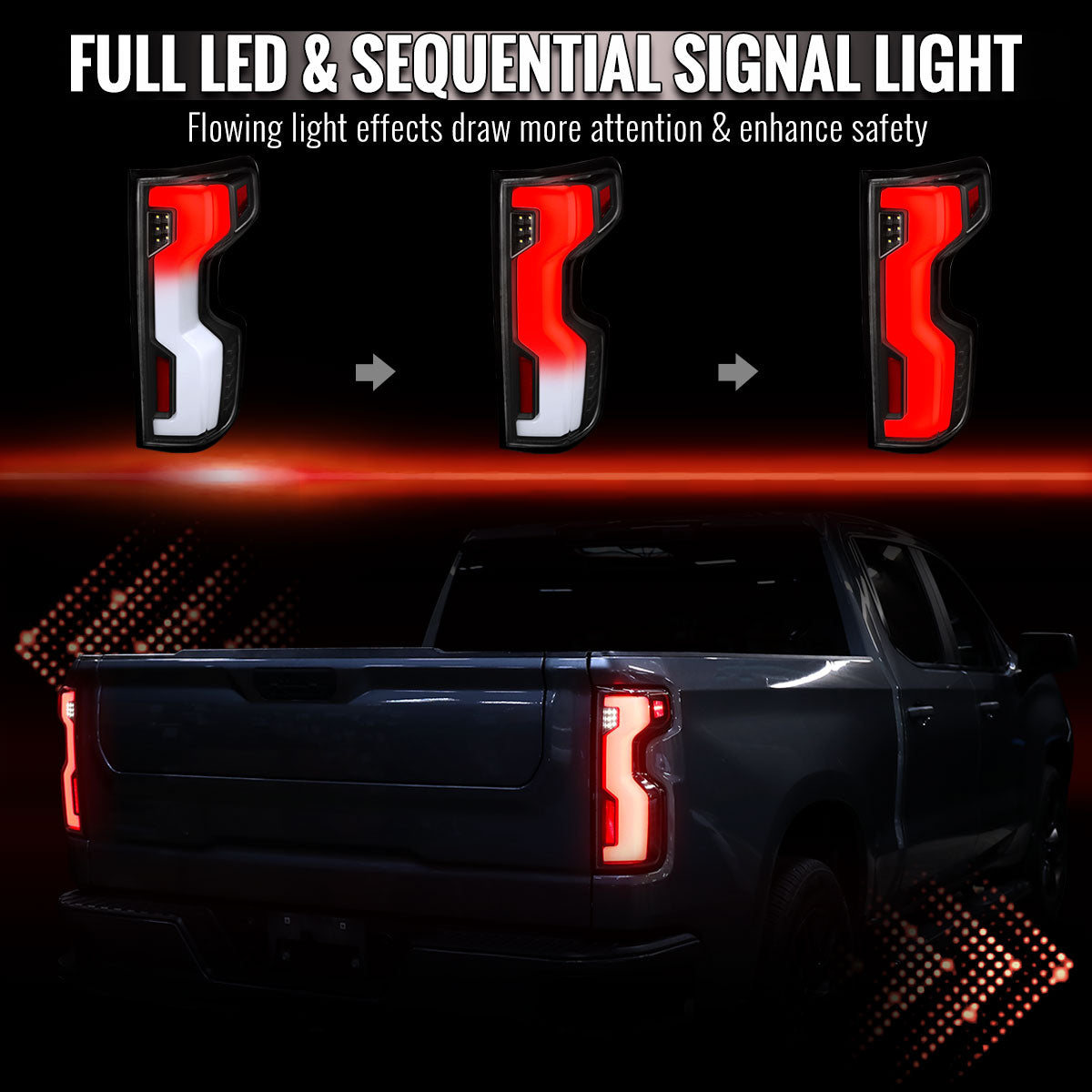 2019-2026 Chevrolet Silverado 1500 Full LED Tail Lights with Sequential Turn Signal for Factory LED Models (Black Housing/Clear Lens) - view 2