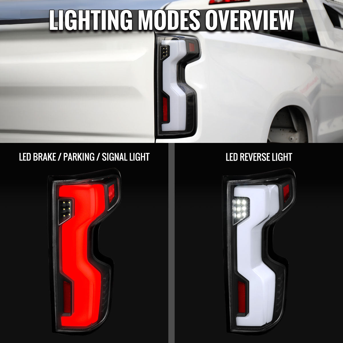 2019-2026 Chevrolet Silverado 1500 Full LED Tail Lights with Sequential Turn Signal for Factory LED Models (Black Housing/Clear Lens) - view 7