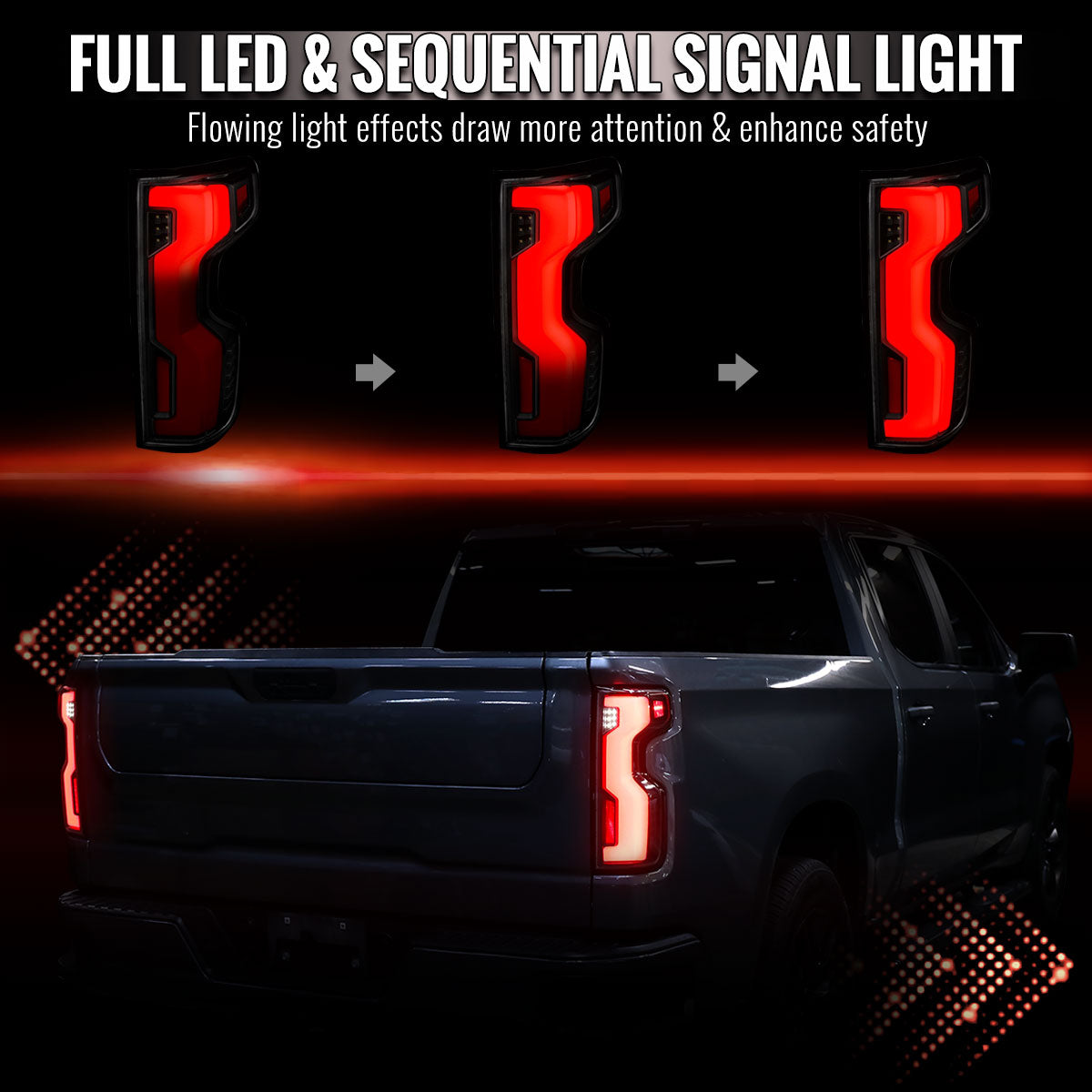 2019-2026 Chevrolet Silverado 1500 Full LED Tail Lights with Sequential Turn Signal for Factory LED Models (Black Housing/Smoked Lens) - view 2