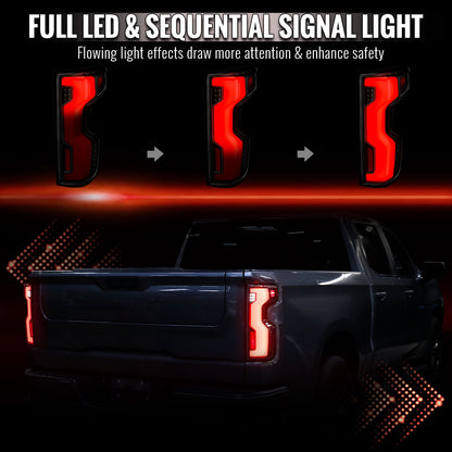 2019-2026 Chevrolet Silverado 1500 Full LED Tail Lights with Sequential Turn Signal for Factory LED Models (Black Housing/Smoked Lens) - view 2